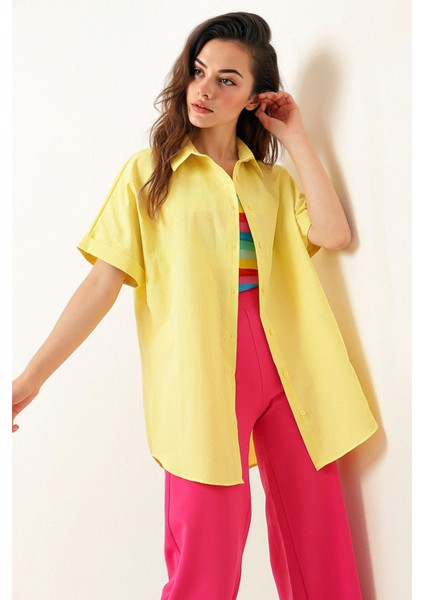 Kadın BDART Düğmeli Poplin Gömlek ve Yaka Yellow modelleri