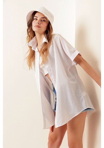 Kadın BDART Düğmeli Poplin Gömlek ve Yaka White fırsatları