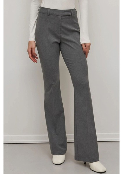Kadın Viskon Karışımlı Flare Premium Dokuma Pantolon Grey