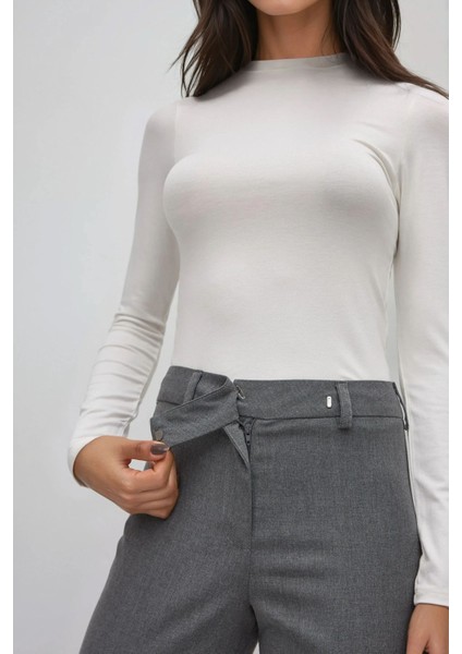 Kadın Viskon Karışımlı Flare Premium Dokuma Pantolon Grey