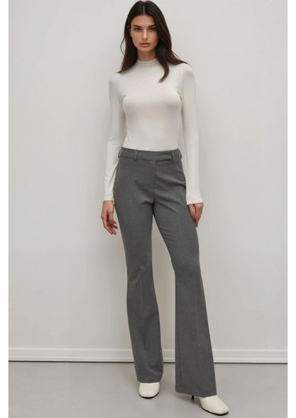 Kadın Viskon Karışımlı Flare Premium Dokuma Pantolon Grey