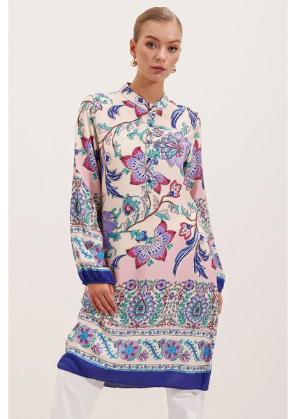 Kadın BDART Gömlek Yaka Nakışlı Midi Elbise Ametist Mor