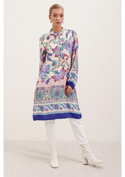 Kadın BDART Gömlek Yaka Nakışlı Midi Elbise Ametist Mor