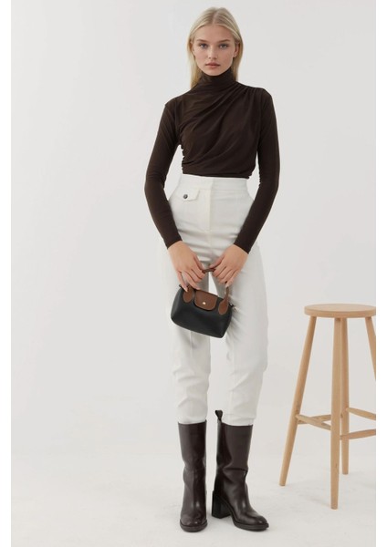 Kadın Şık Giyilebilir Uzun Kollu Örgü Üst Mocha Kahvesi