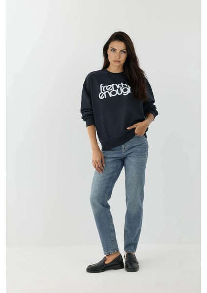 Kadın Baskılı Yuvarlak Yaka Uzun Kollu Sweatshirt Lacivert indirimleri