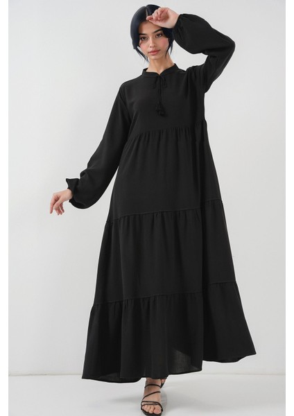 Kadın BDART Fiyonk Detaylı Viskoz Maxi Elbise Siyah