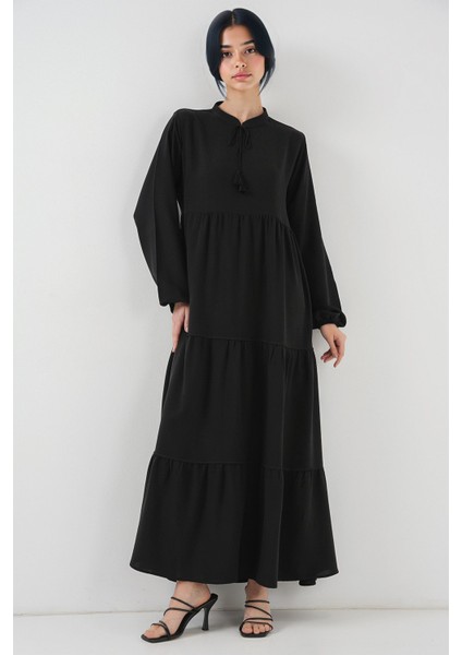 Kadın BDART Fiyonk Detaylı Viskoz Maxi Elbise Siyah