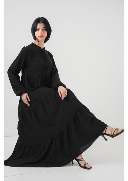 Kadın BDART Fiyonk Detaylı Viskoz Maxi Elbise Siyah