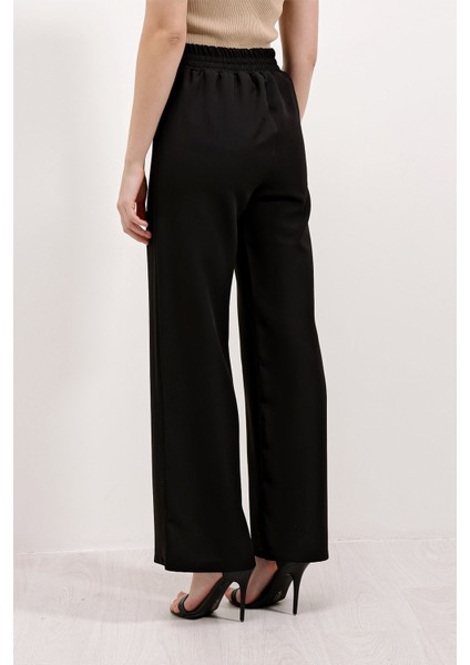 Kadın BDART Yüksek Bel Geniş Paça Örme Pantolon Black
