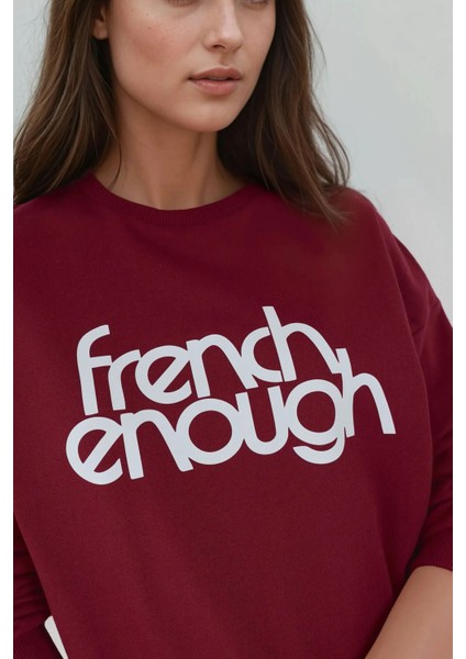 Kadın Baskılı Yuvarlak Yaka Uzun Kollu Sweatshirt Red