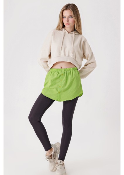 Kadın BDART Butonlu Kapüşonlu Rahat Kesim Crop Hoodie Orman Yeşili indirimleri