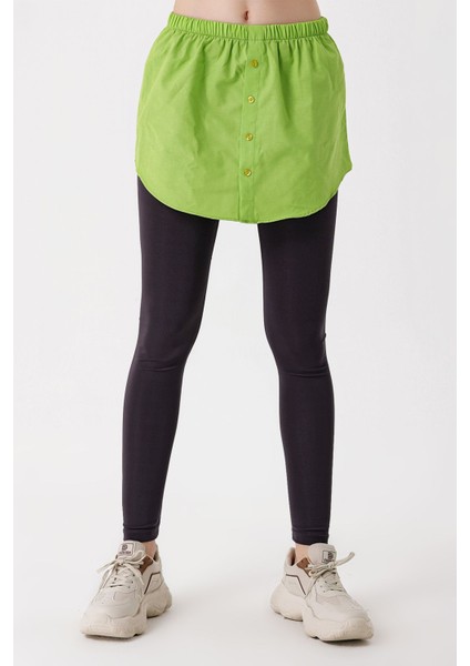 Kadın BDART Butonlu Kapüşonlu Rahat Kesim Crop Hoodie Orman Yeşili