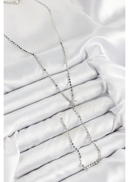 Pirinç Zirkon Taşlı Ezme Zincirli Deniz Yıldızı Model Gümüş Renk Y Kolye fiyatları