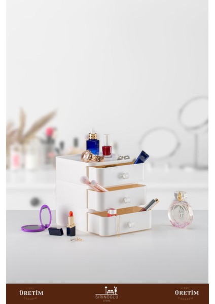 Beyaz 3'lü Çok Amaçlı Saklama Çekmecesi Seti