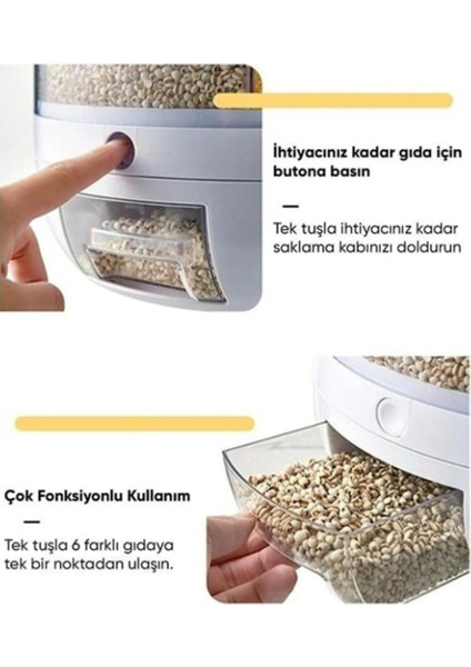 6 Bölmeli 360° Dönebilen Hava Geçirmez Kuru Gıda ve Bakliyat Saklama Kabı fırsatları