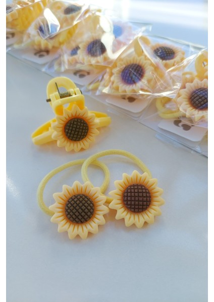 3'lü Ayçiçeği Toka Seti 2 Adet Lastik Toka 1 Adet Mandal Toka Kız Çocuk Okul Tokası fiyatları