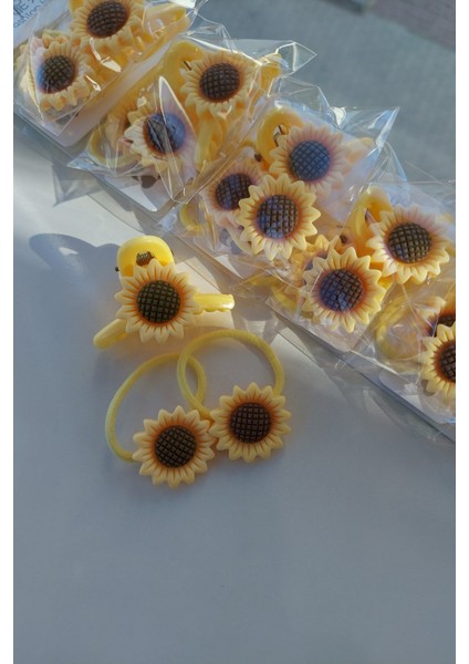 3'lü Ayçiçeği Toka Seti 2 Adet Lastik Toka 1 Adet Mandal Toka Kız Çocuk Okul Tokası fırsatları