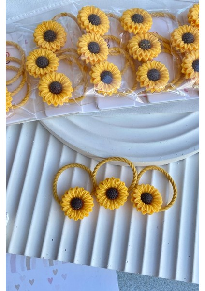 Ayçiçeği Lastik Toka Okul Saç Tokası Trend Model Ayçiçek Saç Tokası Seti 3 Adet