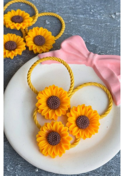Ayçiçeği Lastik Toka Okul Saç Tokası Trend Model Ayçiçek Saç Tokası Seti 3 Adet modelleri