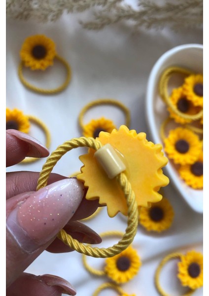 Ayçiçeği Lastik Toka Okul Saç Tokası Trend Model Ayçiçek Saç Tokası Seti 3 Adet indirimleri