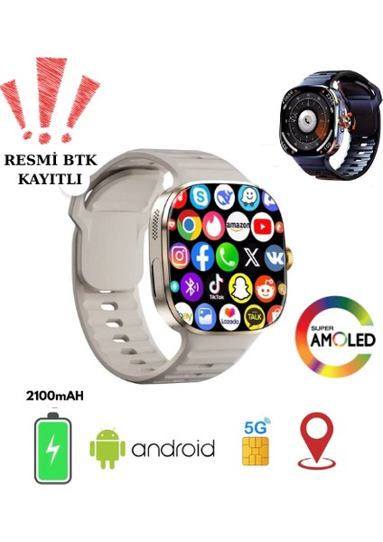 5g Android Akıllı Saat Sım Kartlı Wifi Nfc Gps Amoled Ekran Spor ve Sağlık Tracker