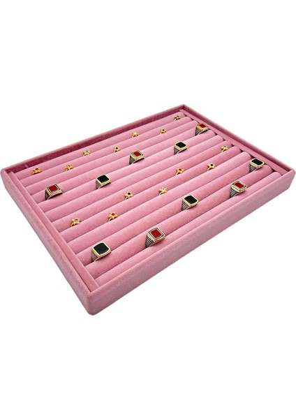 Süet Pembe Yüzük ve Koldüğmesi Tablası Rulo, Şık ve Zarif Tasarım