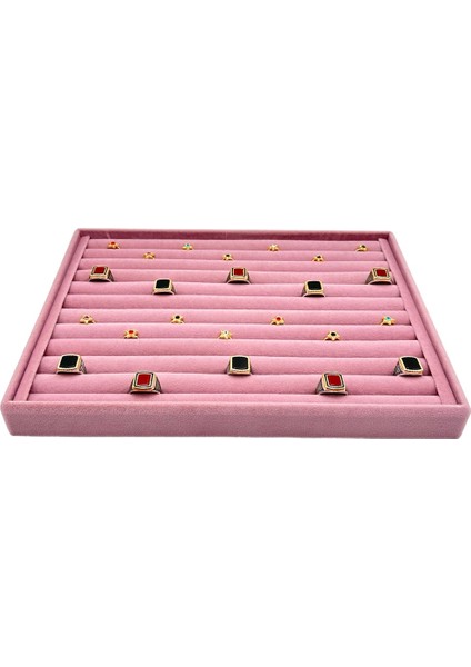 Süet Pembe Yüzük ve Koldüğmesi Tablası Rulo, Şık ve Zarif Tasarım fiyatları