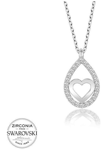 Taşlı Damla Kalp 925 Ayar Gümüş Kolye