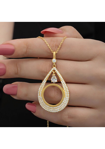 Gold Çeyrek Altın Takılabilenzirkon Taşlı 925 Ayar Gümüş Kadın Kolye