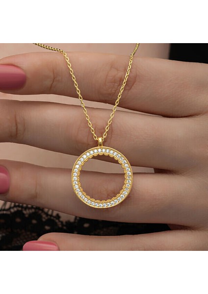 Gold Kaplama Çeyrek Altın Takılabilir Zirkon Taşlı 925 Ayar Gümüş Kadın KOLYE2199