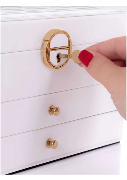 Kilitli Takı Kutusu, Suni Deri, Süet Iç, Çekmeceli, Şık ve Kullanışlı Organizer fırsatları