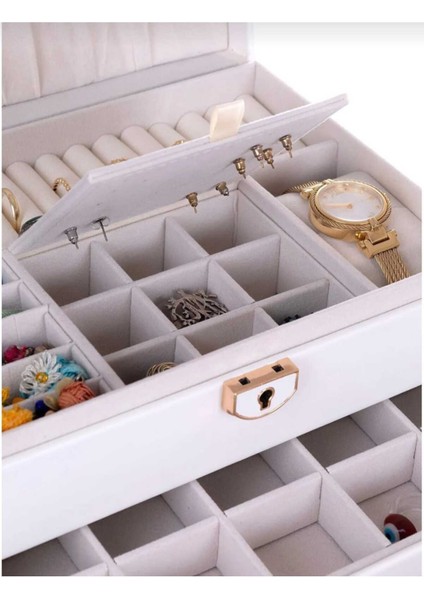 Kilitli Takı Kutusu, Suni Deri, Süet Iç, Çekmeceli, Şık ve Kullanışlı Organizer