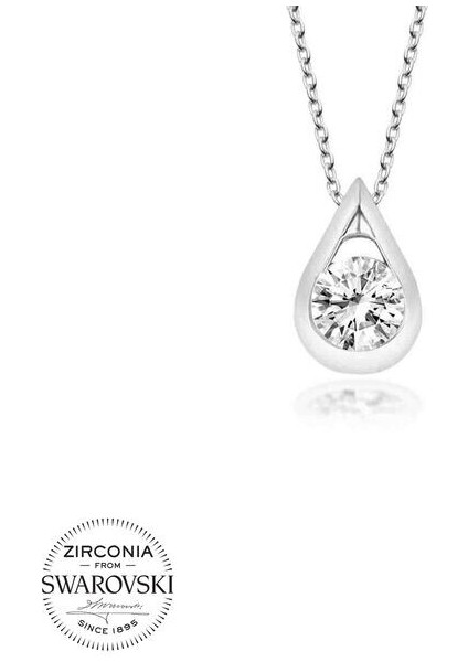 Taşlı Damla Tek Taş 925 Ayar Gümüş Kolye