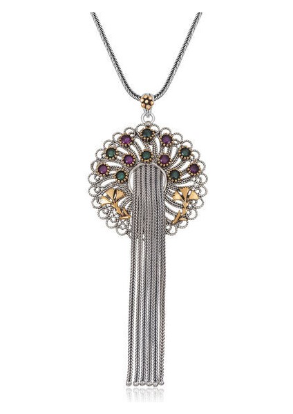 Telkari Yakut Zümrüt 925 Ayar Gümüş Kadın Kolye