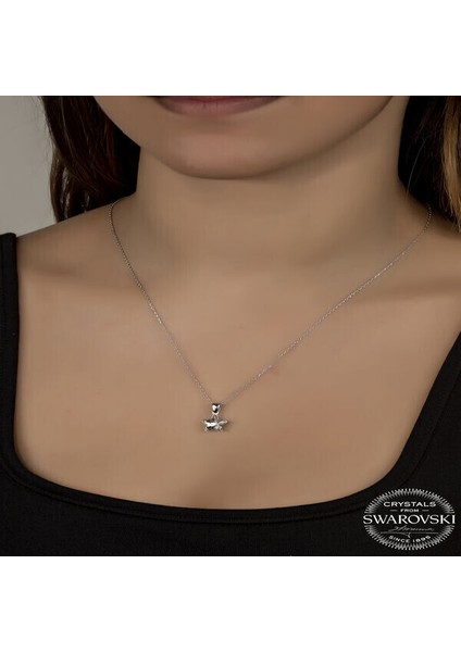 Crystal Taşlı Top Zincir Yıldız 925 Ayar Gümüş Kolye