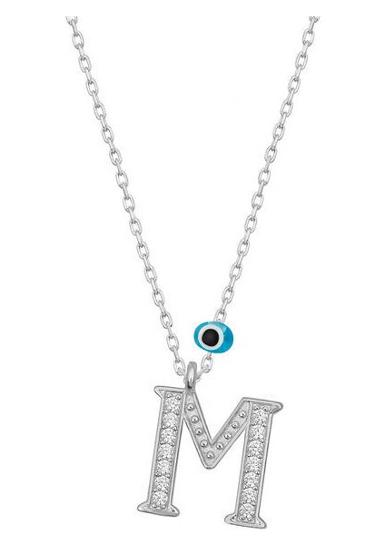 M Harfi Nazarlı 925 Ayar Gümüş Kadın Kolye