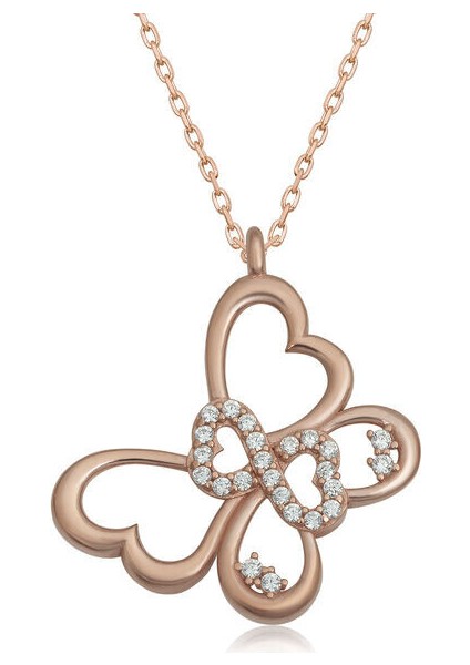 Rose Sonsuzluk Kelebek 925 Ayar Gümüş Kolye