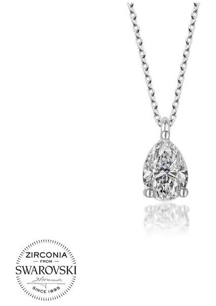 Taşlı Damla Tek Taş 925 Ayar Gümüş Kolye