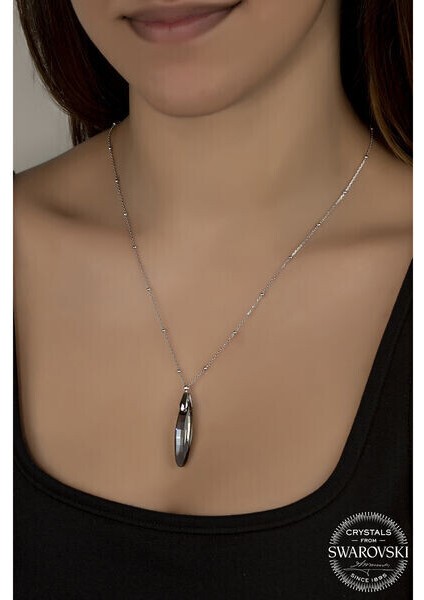 Crystal Taşlı Çubuk Top Zincir 925 Ayar Gümüş Kolye