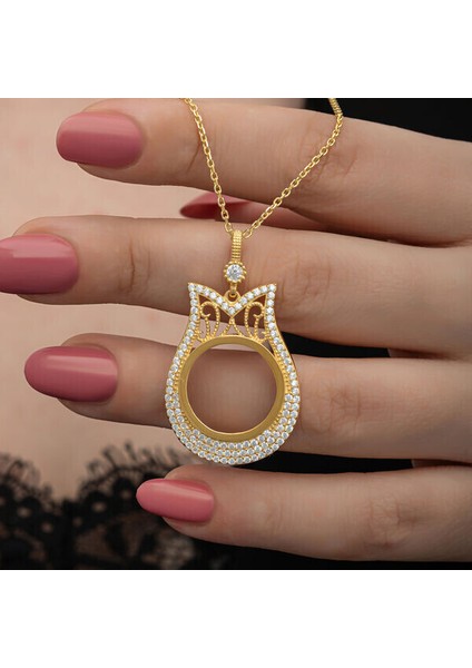 Gold Çeyrek Altın Takılabilenzirkon Taşlı 925 Ayar Gümüş Kadın Kolye