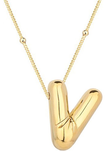 V Harfi Balon Gold 925 Ayar Gümüş Kadın Kolye