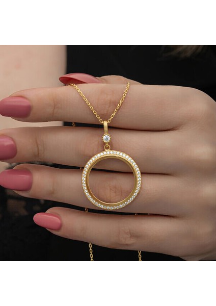 Gold Kaplama Yarım Altın Takılabilir Zirkon Taşlı 925 Ayar Gümüş Kadın Kolye