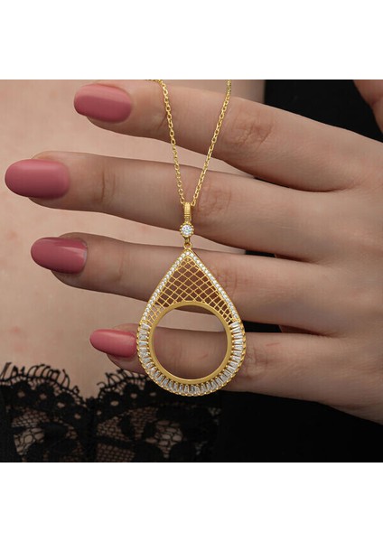 Gold Kaplama Yarım Altın Takılabilir Zirkon Taşlı 925 Ayar Gümüş Kadın Kolye