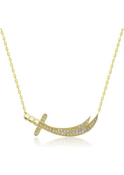 Gold Zülfikar Zirkon Taşlı 925 Ayar Gümüş Kadın Kolye