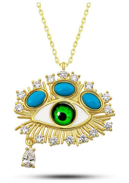 Gold Gözyaşı Damlası Koruyucu Bakış 925 Ayar Gümüş Kadın Kolye