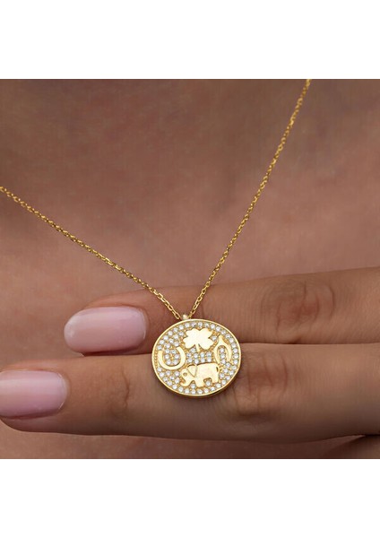 Gold Fil Motifli Şans 925 Ayar Gümüş Kadın Kolye