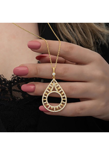 Gold Çeyrek Altın Takılabilenzirkon Taşlı 925 Ayar Gümüş Kadın Kolye