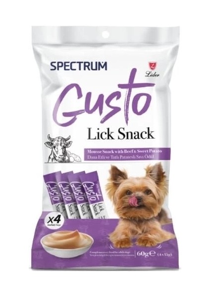 Gusto Dana Etli ve Tatlı Patatesli Sıvı Yetişkin Köpek Ödül Maması 4X15 gr