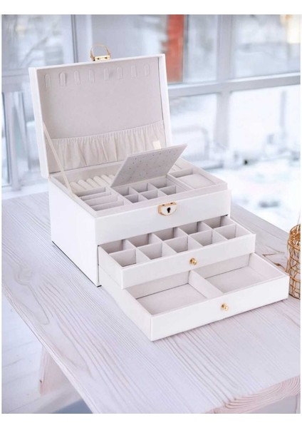 Beyaz Çok Katlı Güvenli Takı Saklama Kutusu ve Düzenleyici fiyatları