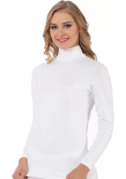 Bayan Uzun Kol Boğazlı Body Beyaz